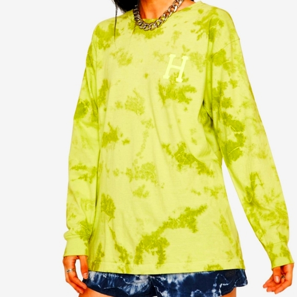 😎HUF Neon Green Watercolor Long Sleeve💜 Tee💜 - Picture 4 of 5